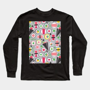 Paper cut geo sushi // pattern // grey background Long Sleeve T-Shirt